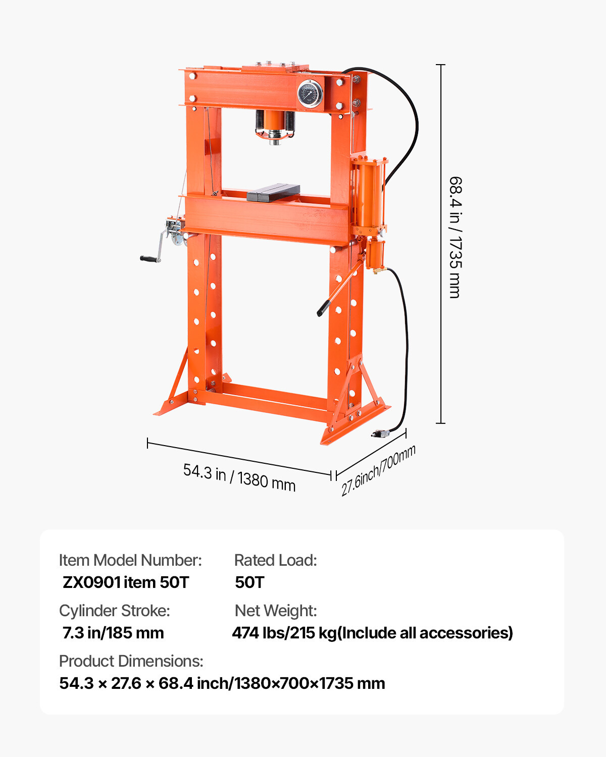 50 T Hydraulic Shop Press Hydraulic Press with Press Plate for Bending