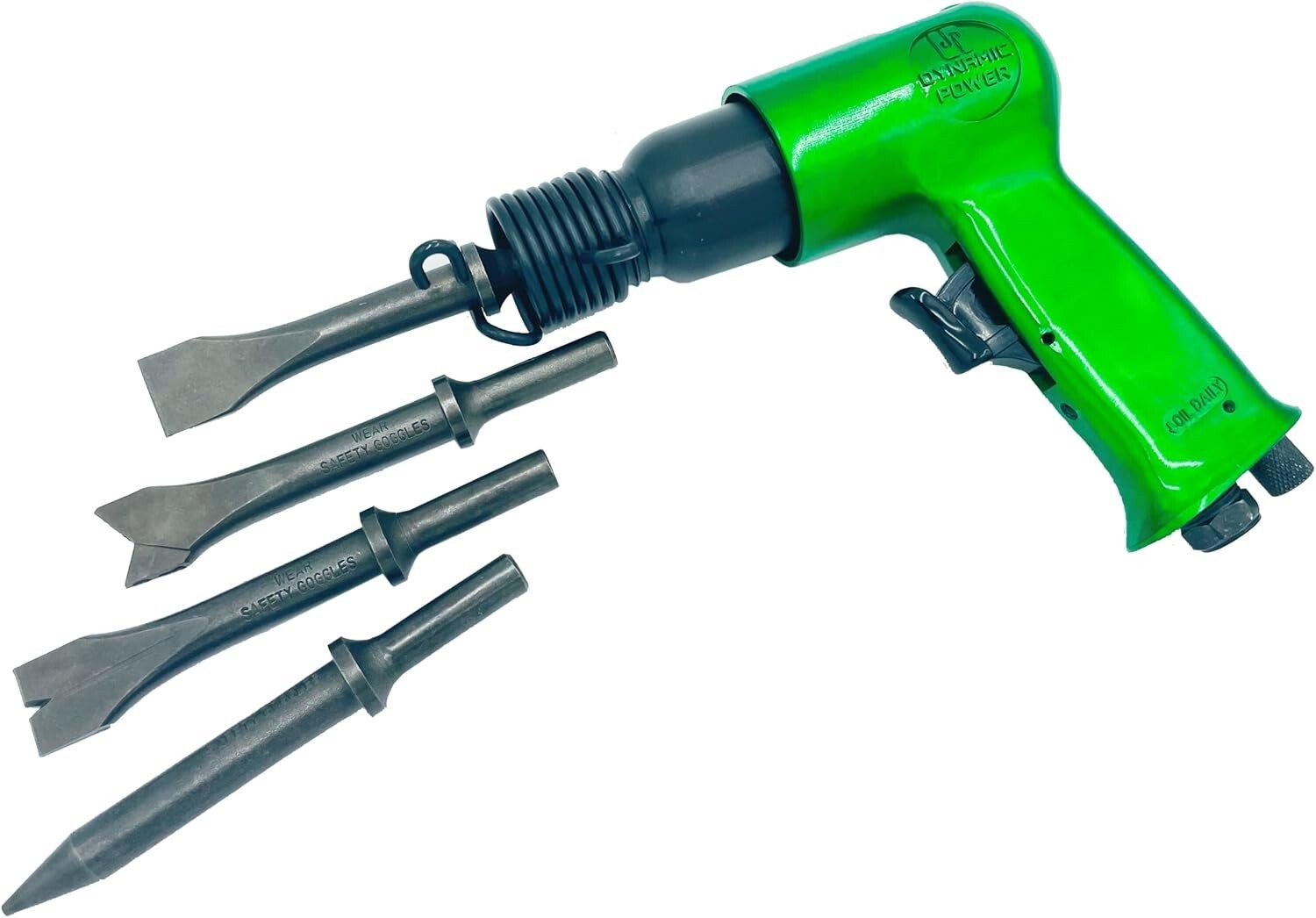 DYNAMIC POWER Short Barrel Air Hammer Kit with 4-Chisels, Alloyed steel Green