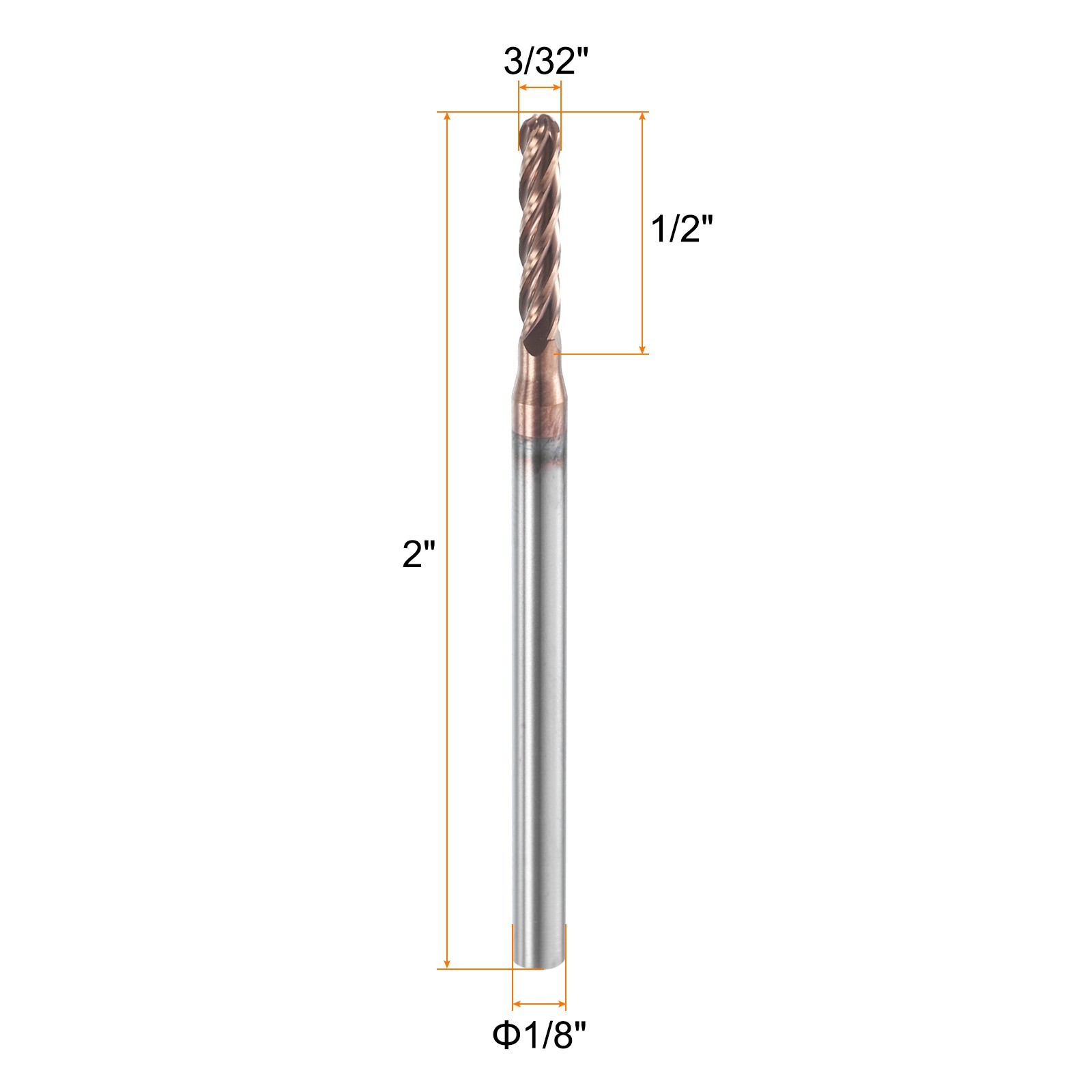 4 Flute Ball Nose End Mill 1/2″ Cutting Length TIN Coated for Carving Engraving