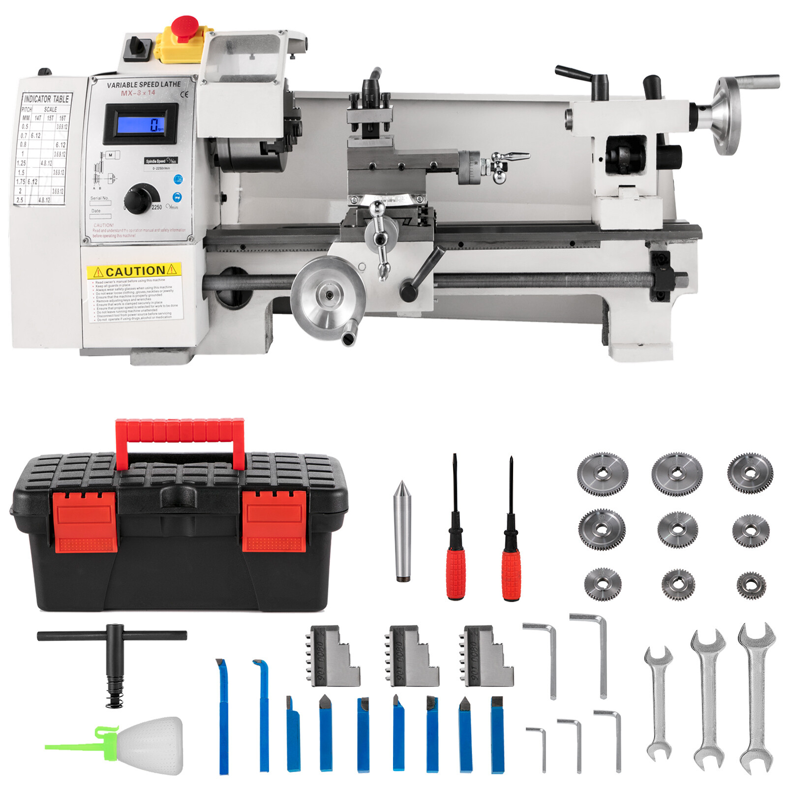 Mini Metal Lathe 8″x14″ Metalworking Machine Variable Speed 2250 RPM 600W 110V