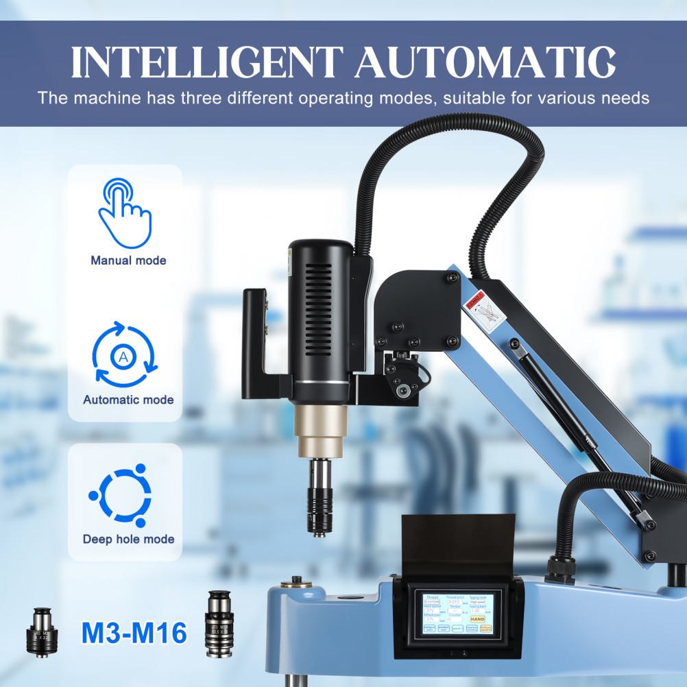 M3-M16 Universal Electric Tapping Machine 360° Flexible Arm 375rpm w/ 9 Collet