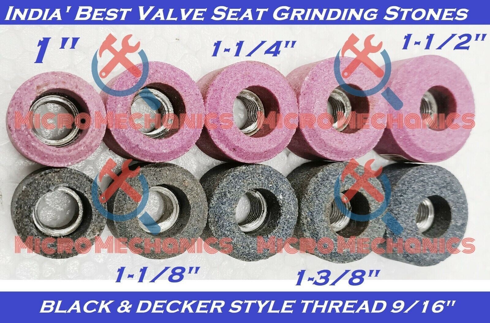 10x Set Of VALVE SEAT GRINDING STONES For B & D HOLDER 9/16″ Thread 80 Grit.