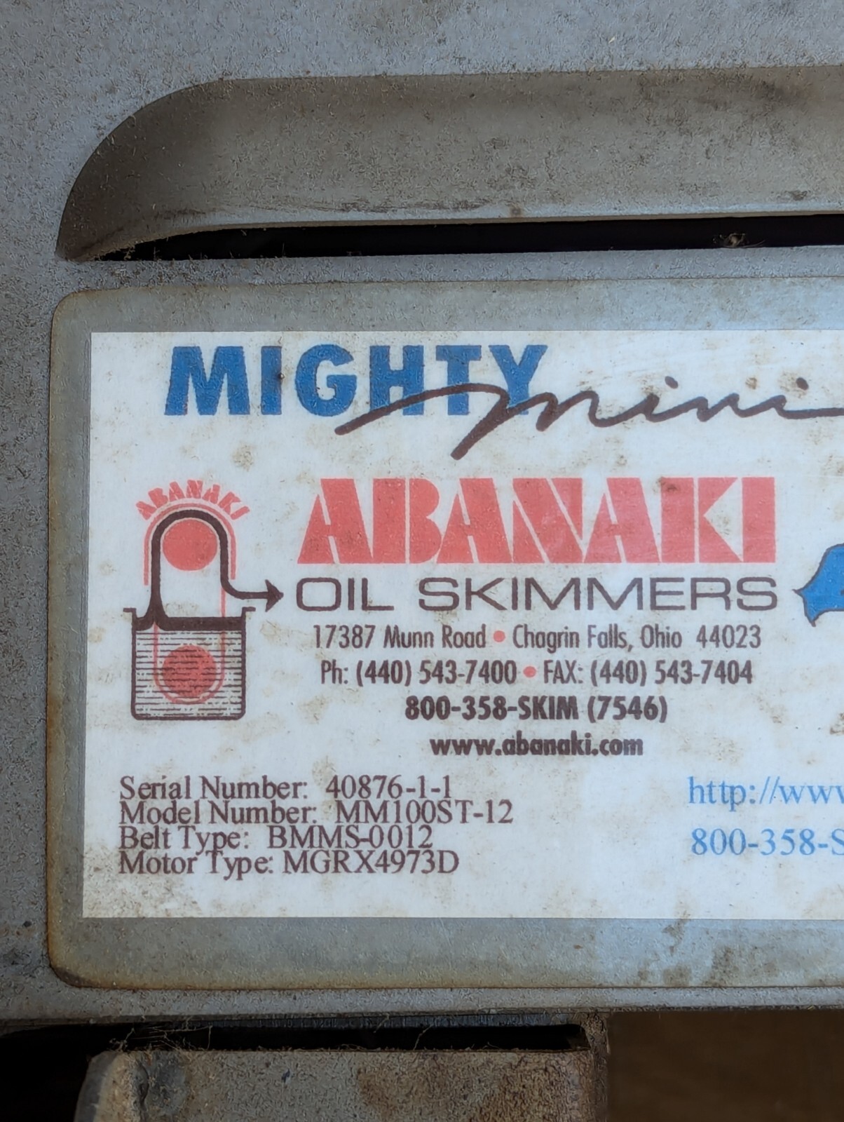 Abanaki MM100ST-12 Stainless Steel Mighty-Mini Oil Skimmer w/ Timer 12″ 115V