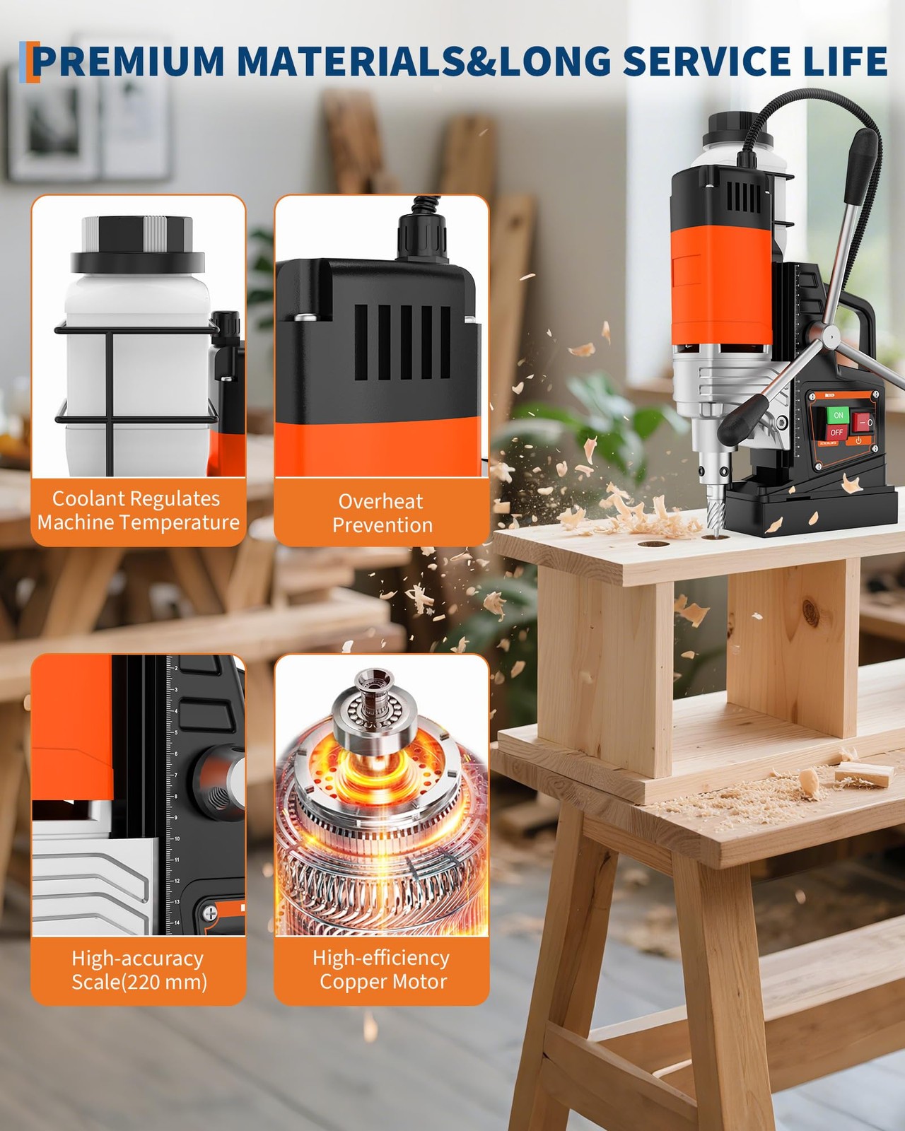 2 in Magnetic Drill 1750W 2922Lbf Power Portable Mag Drill Press Boring Diameter