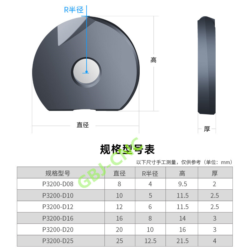 P3200 Semicircle Milling Blade Spherical FOR T2139 R 4 5 6 8 R10 R12.5 Ball head