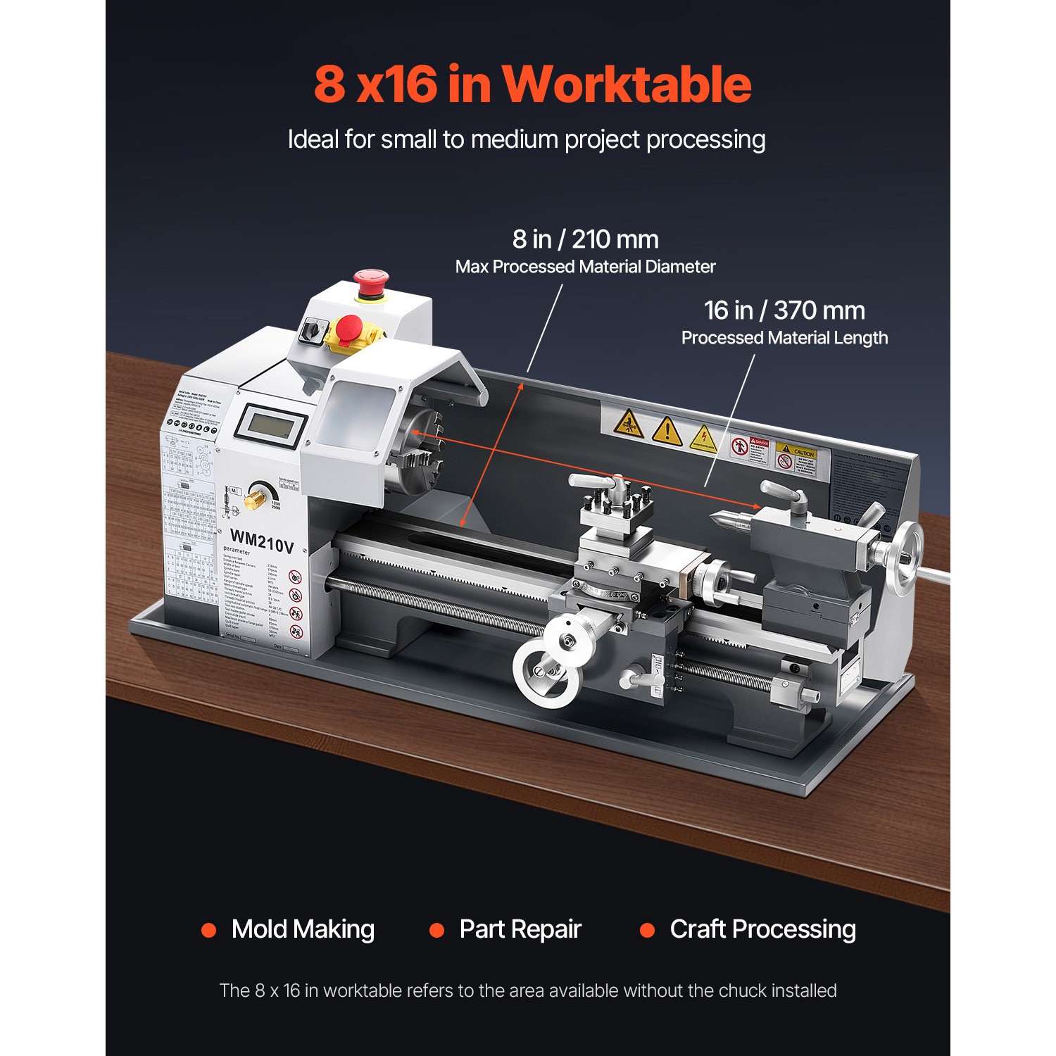 Uimoso 8 x 16 in Metal Lathe Machine, 550W, Variable Speed 0-2500 RPM