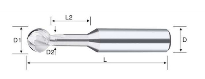 Solid Carbide Ball Nose End Mill Lollipop Cutter R1mm-R6mm For Aluminum CNC