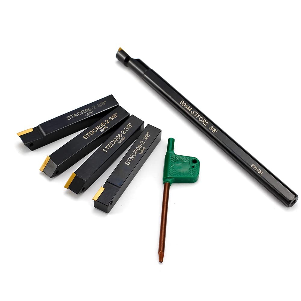 5 PCS 3/8 Inch Shank Lathe Turning Tool Set Carbide Holders Boring Bar Metal