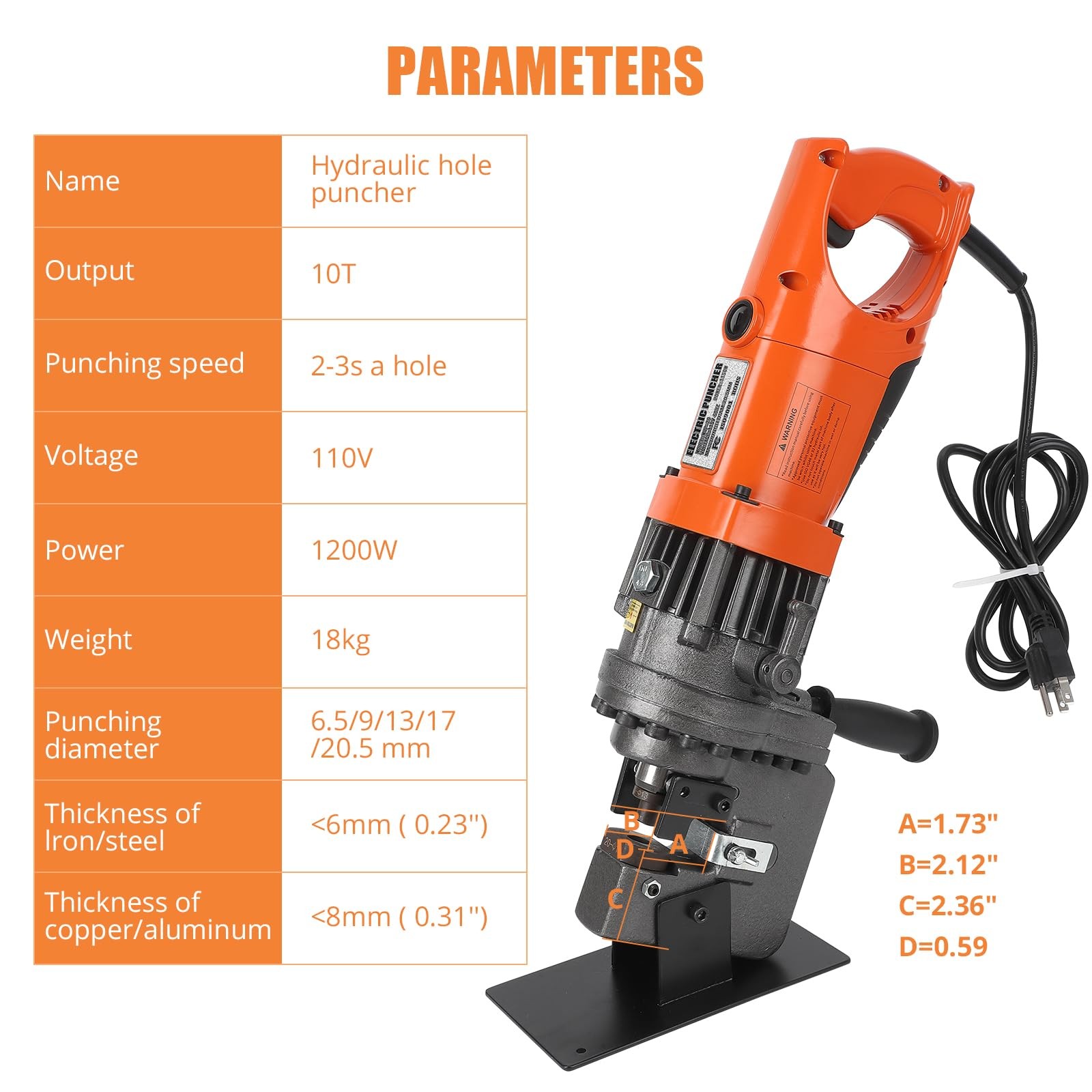 Heavy Duty Hydraulic Hole Puncher 1200W Electric Metal Punch Machine, 110V, 1/4″