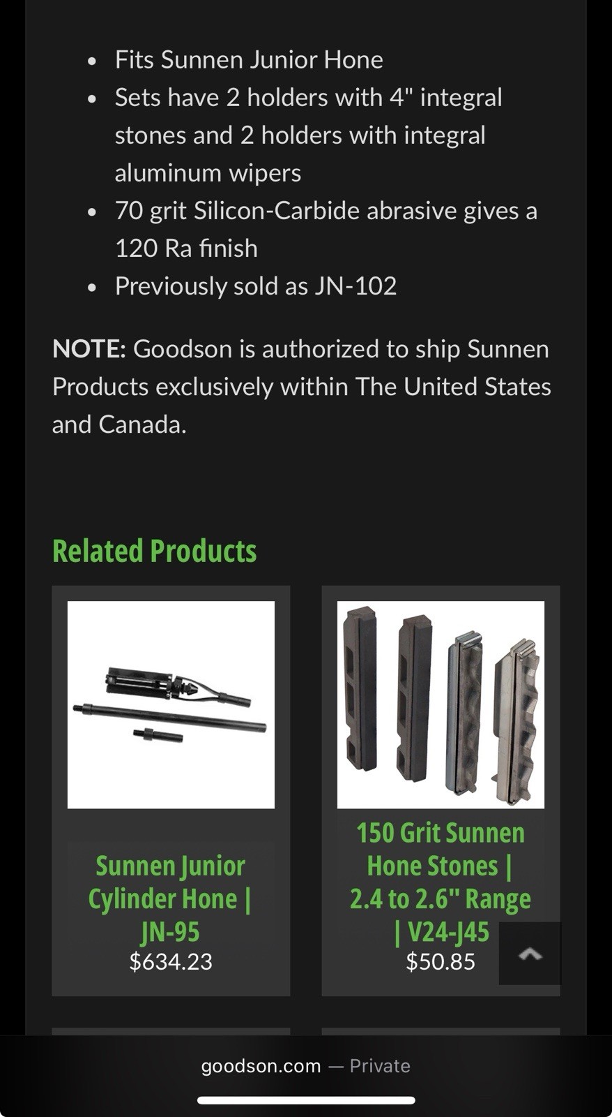 Sunnen JN-102/V24-J17 Honing Stone Set