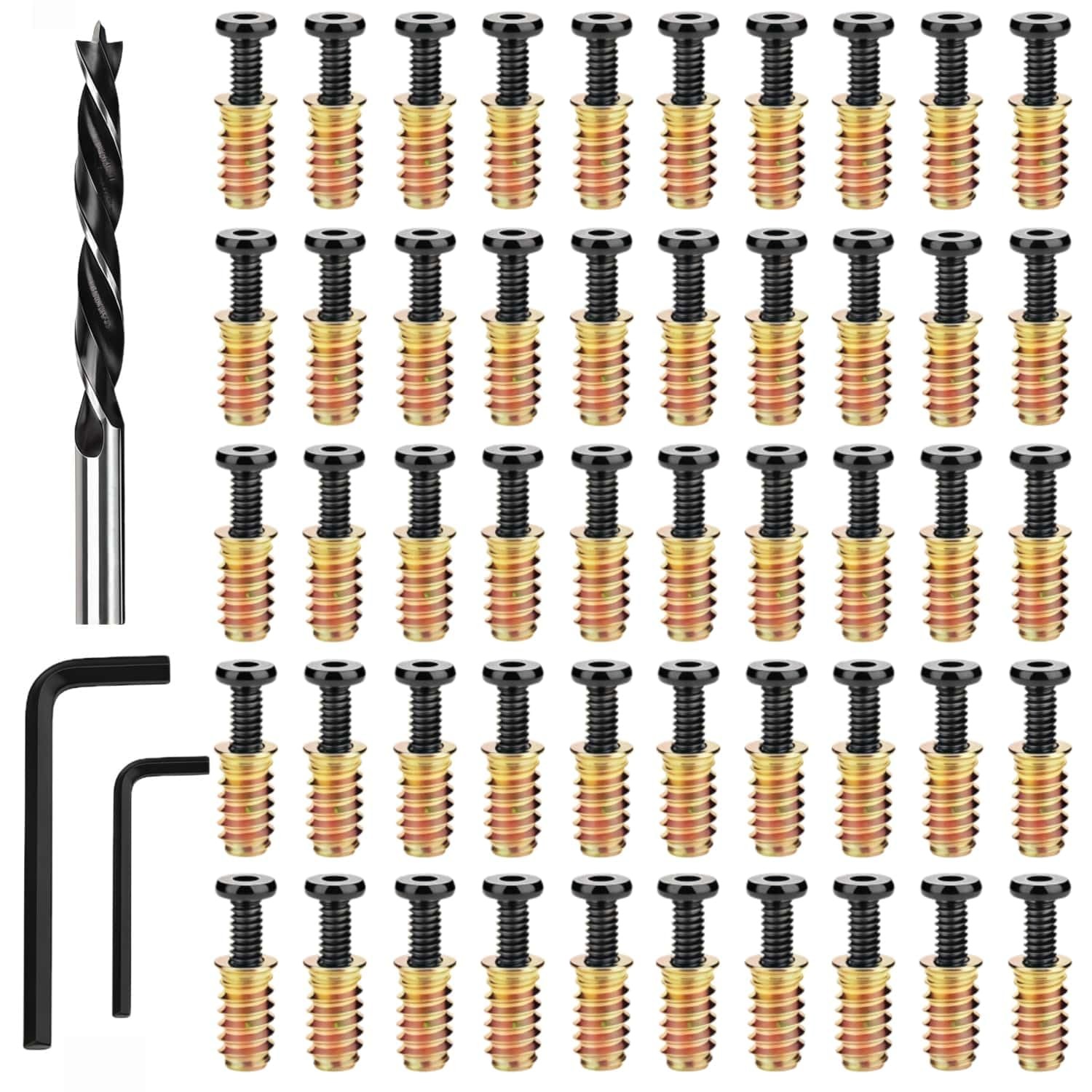 50PCS 1/4″20x15mm Threaded Inserts for Wood +20PCS 1/420 x 11/4″ Bolt +30PCS …