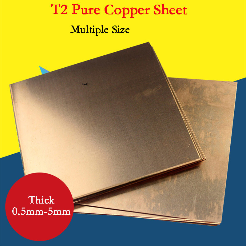 T2 Pure Copper Sheet Metal Plate Board Thick 0.5mm-5mm Laser Cut Multiple Size