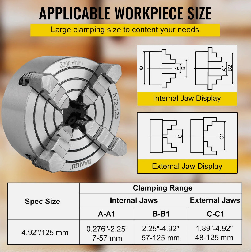 SIHAO 3/4-Jaw Self-Centering Lathe Chuck Metal Lathe Accessories Instrument Tool