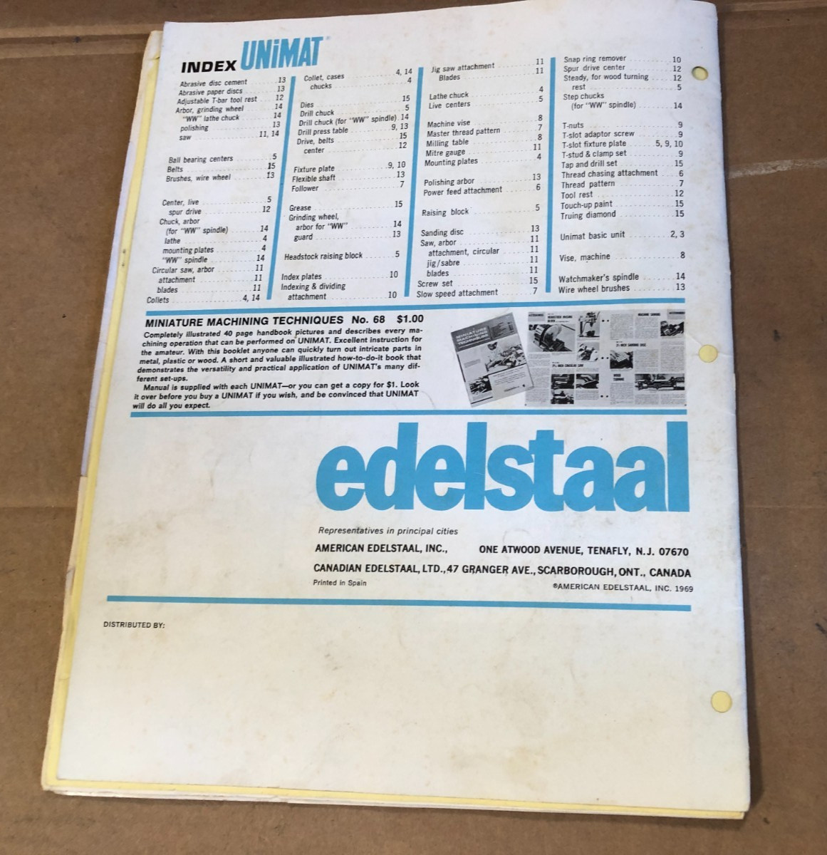 Unimat SL Edelstaal Catalog (No UA/72) + Edelstaal Cutting Tool System Brochure