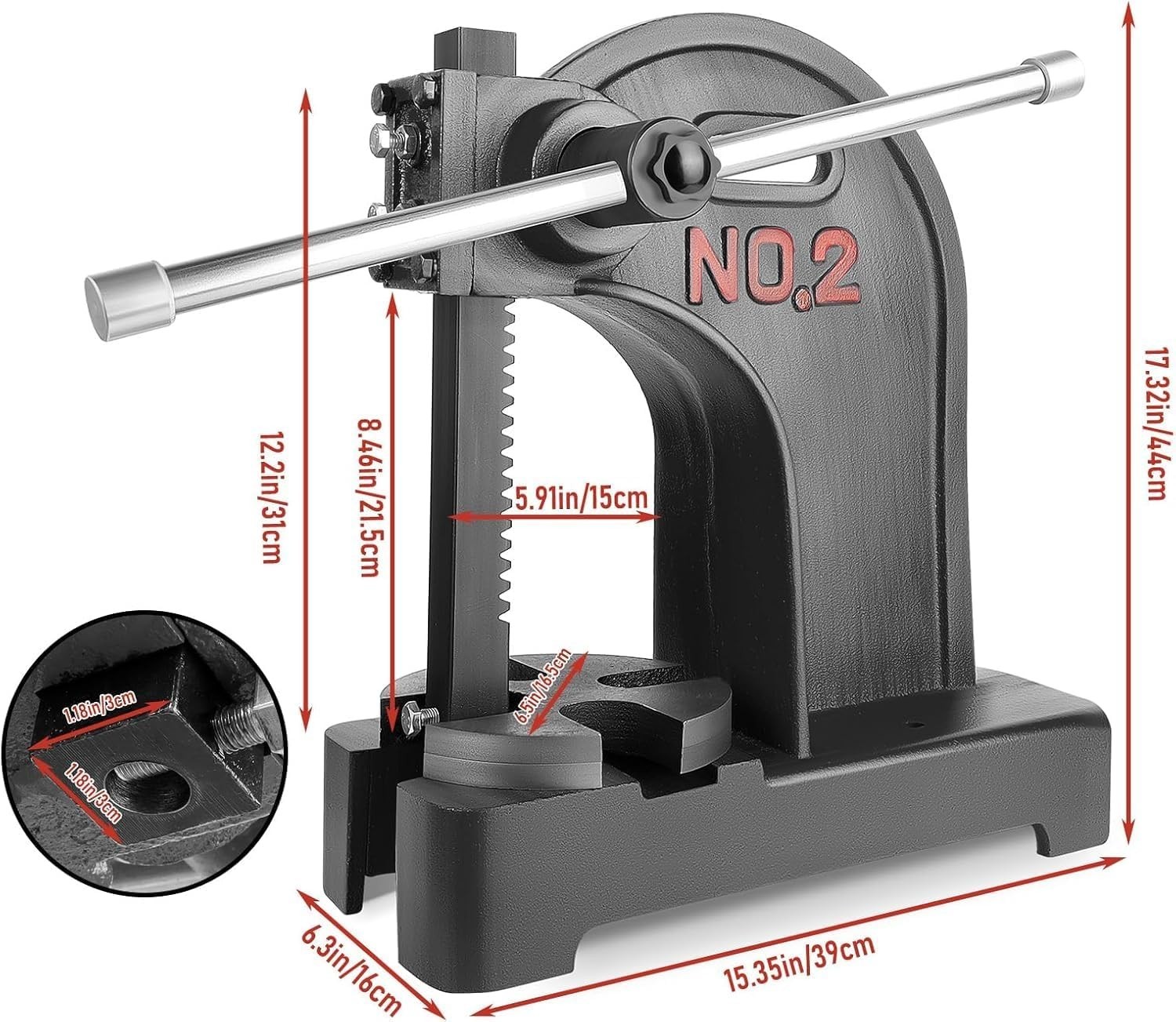 Arbor Press 2 Ton Lever Bench Mountable Bearings Cast Iron Manual Desktop Black