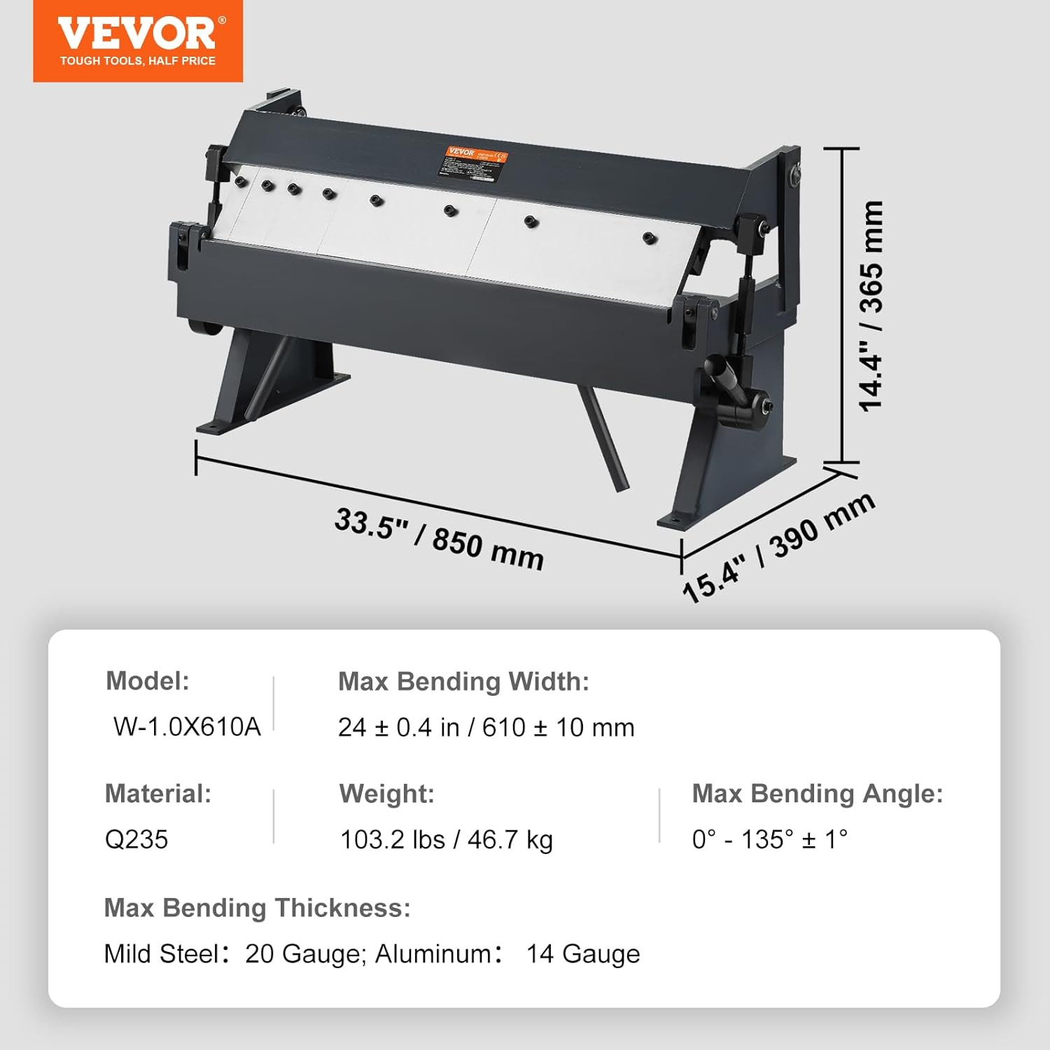 Compact 24″ Box & Pan Brake for Precision Sheet Metal Bending, 0-135° Angle