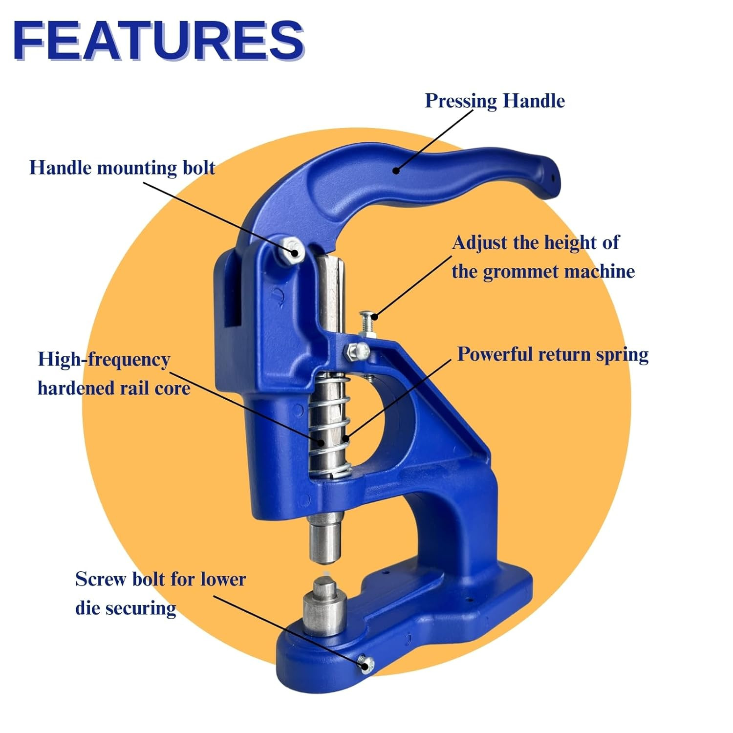 Heavy Duty Hand Press Grommet Tool Kit with 3 Dies & Multi-Size Grommets (1/4, 3