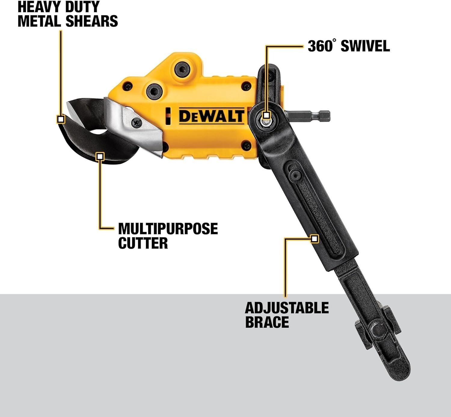 Metal Shear/Cutter Drill Attachment,360 Degree Pivoting Head, Cuts 18GA Material