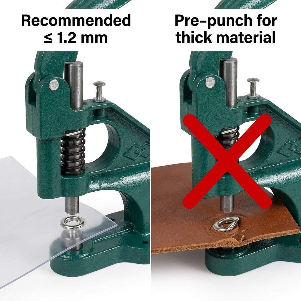Heavy Duty Hand Press Eyelet Grommet Machine Punch Tool Kit – 3 Size Dies & 1…