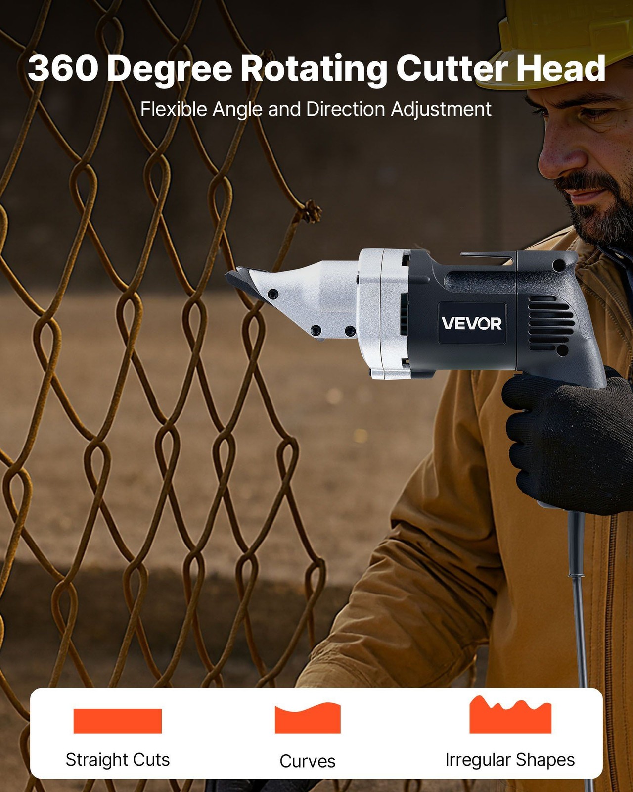 480W Power Metal Shear with 360° Rotatable Head, Variable RPM, 18GA Steel