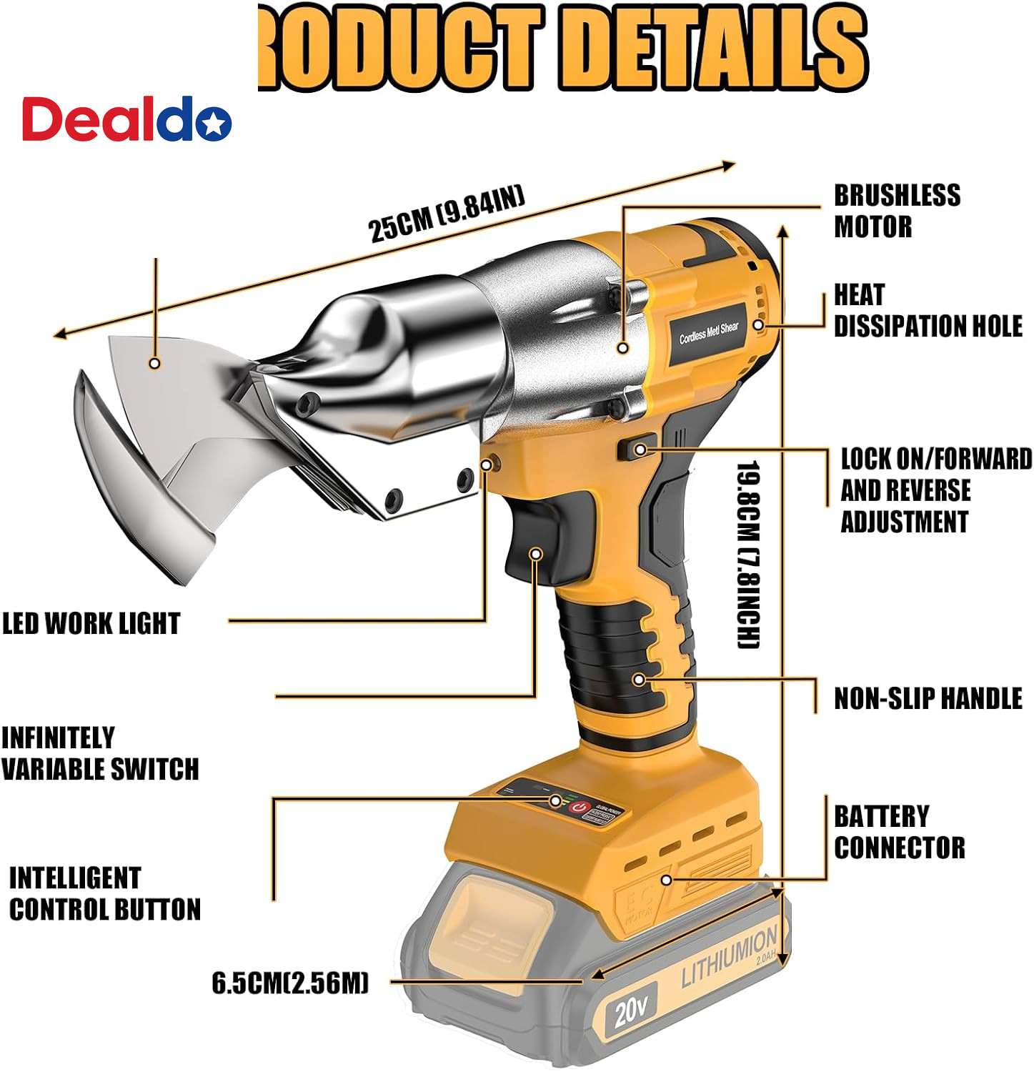 Cordless Sheet Metal Cutter Brushless for De-Walt 20V Max Battery(Tool Only), Me