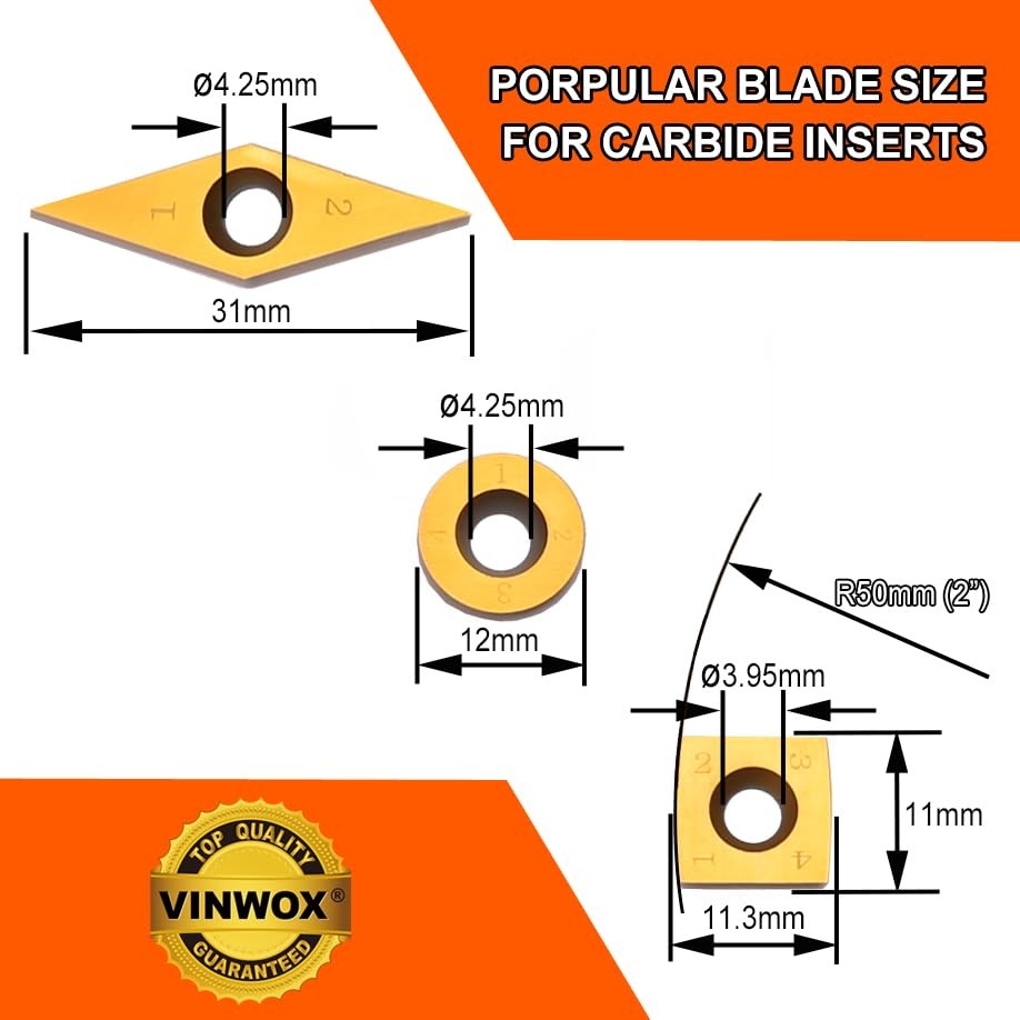 TITANIUM Coated Wood Turning Carbide Tip Set for 3 PCS & 4 PCS Carbide Turnin…