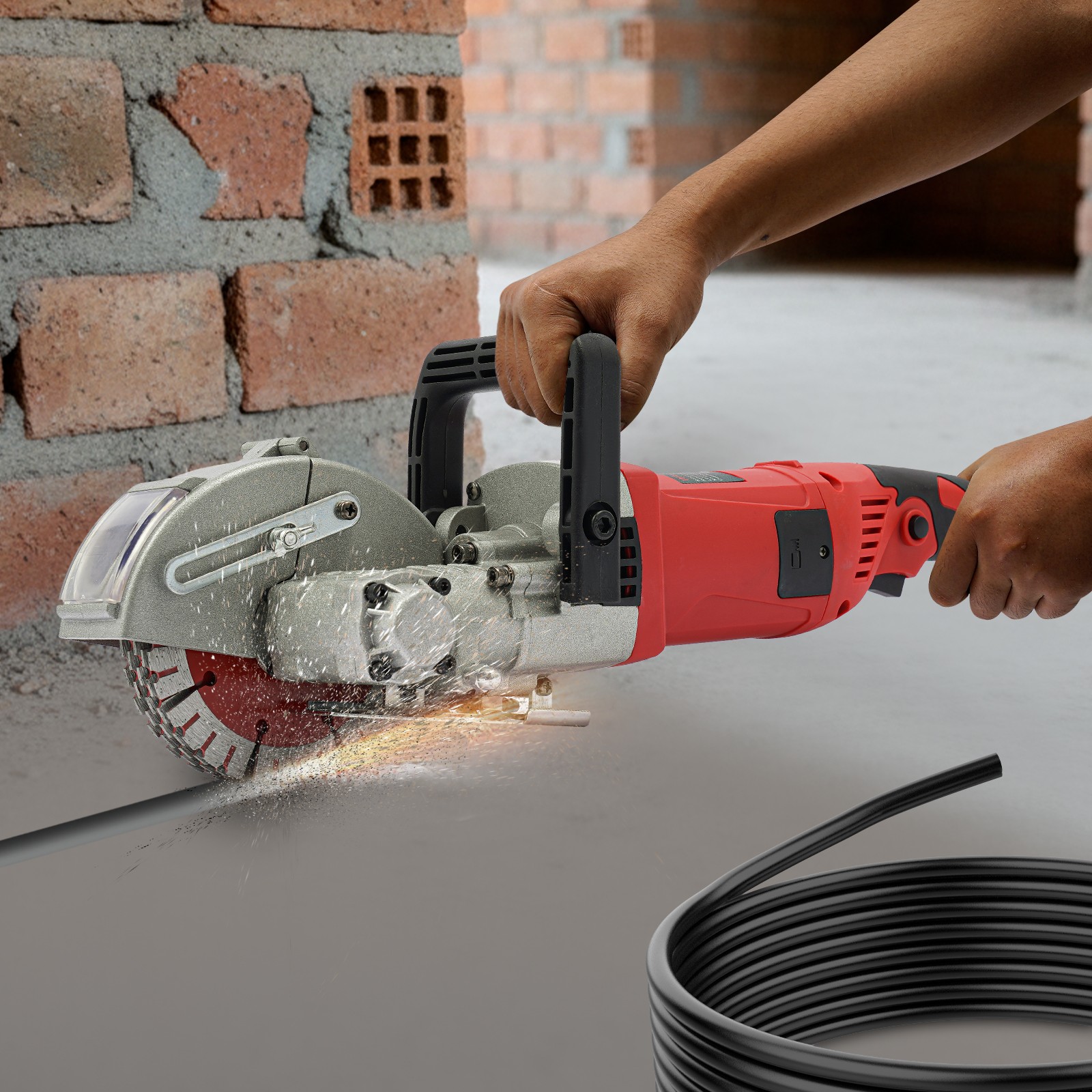 Red Electric Wall Groove Cutting Machine, Slotting Machine, Concrete Wall Chaser