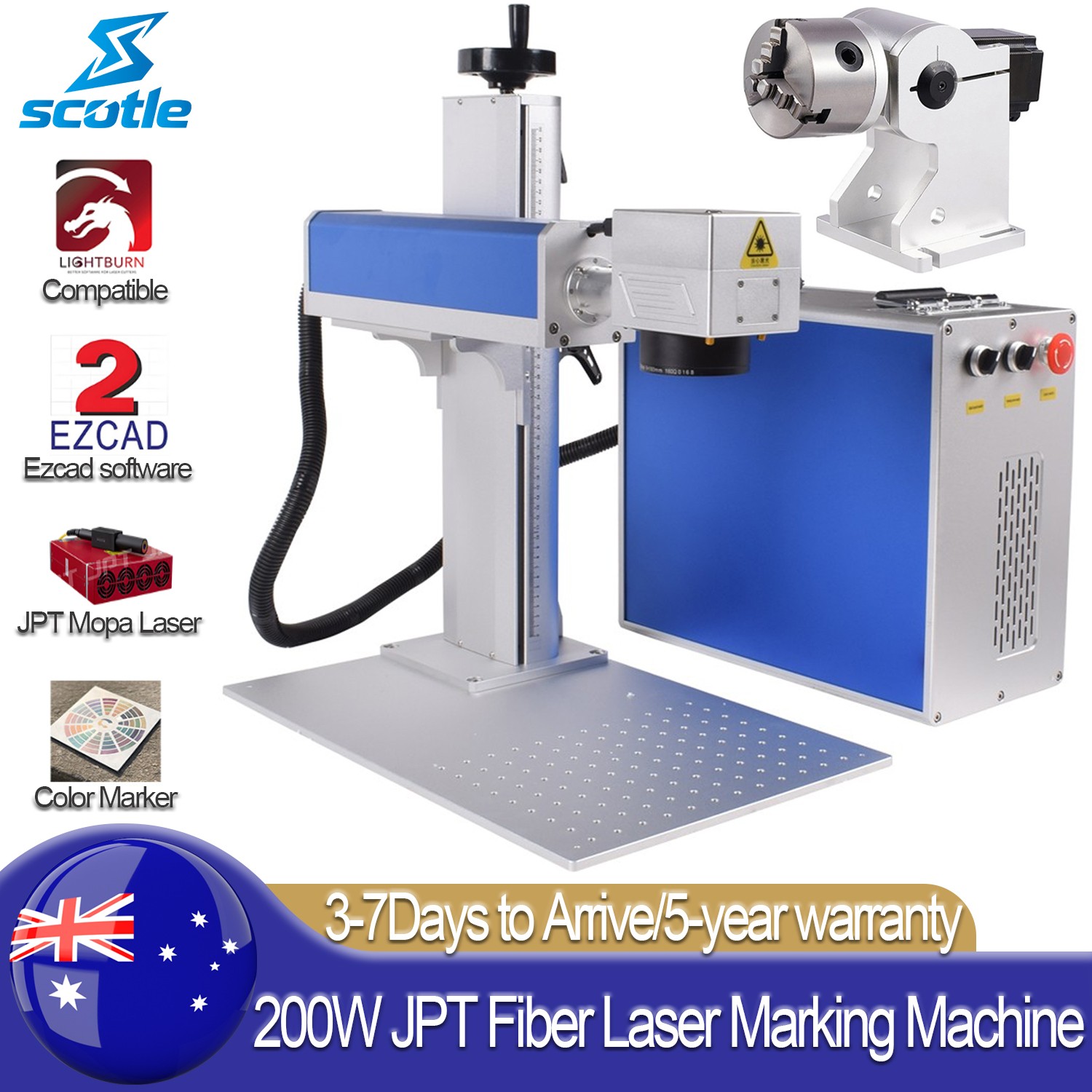 Scotle 200W JPT M7 Fiber Laser Marking Engraver Machine Metal Steel Color Marker