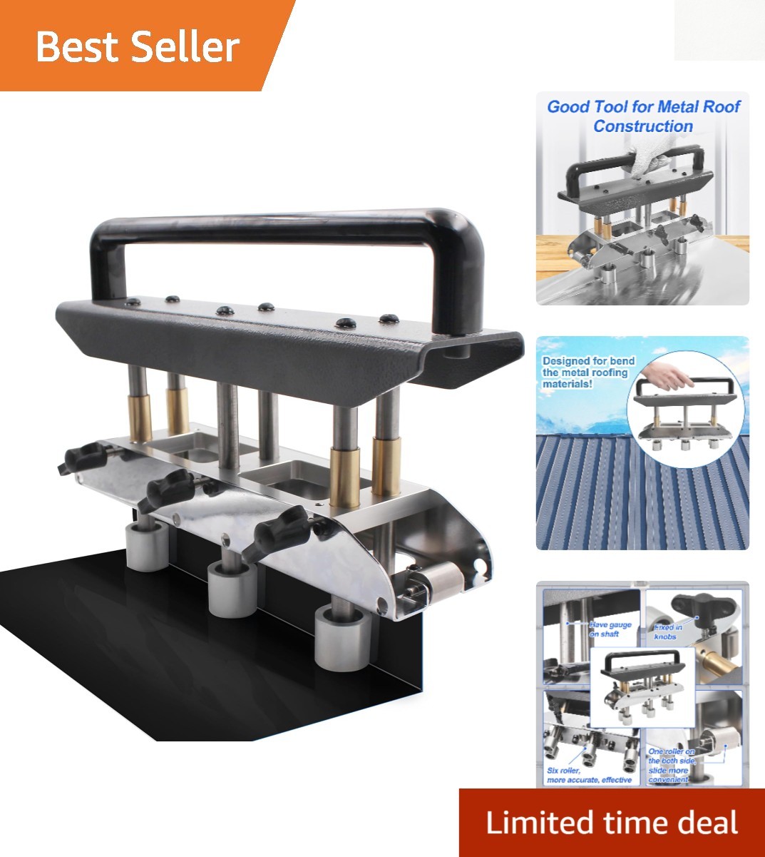 Durable Steel Roofing Edge Roller Tool: 3-Station Straight & Curved Bender