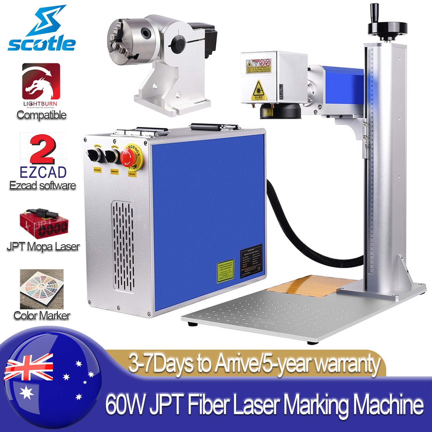 Scotle 60W JPT Mopa Fiber Laser Marking Machine Metal Engraving Color Marker AU