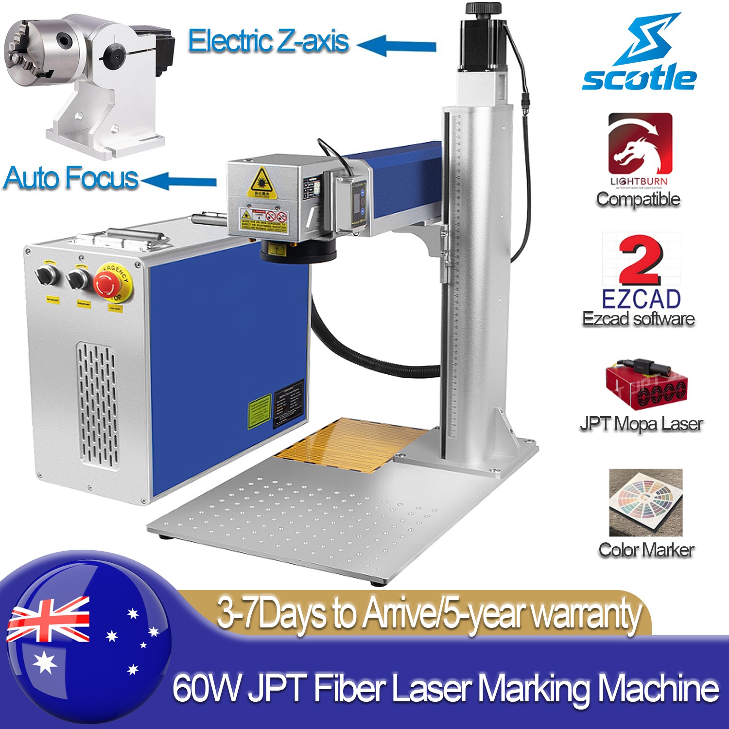 60W Auto Focus JPT MOPA M7 Fiber Laser Marking Engraving Machine Engraver/Marker
