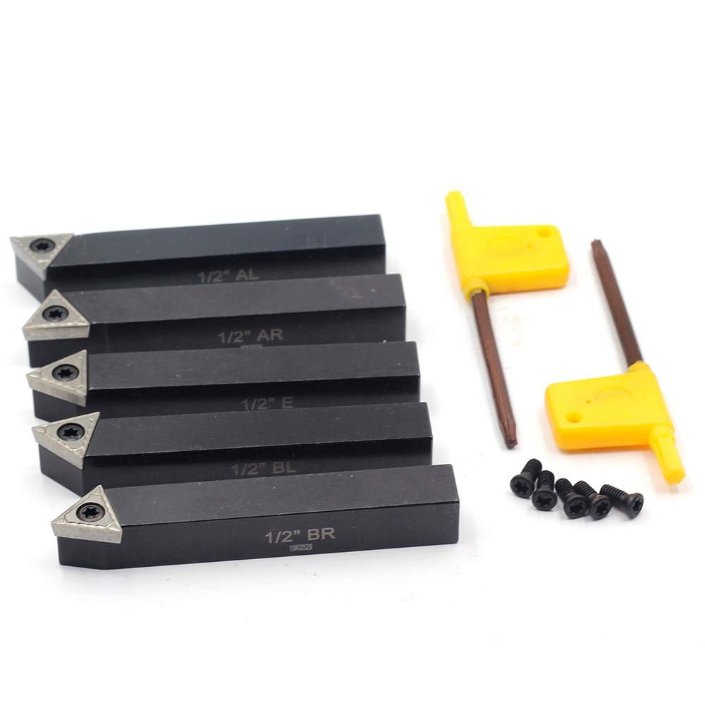 5 PCS 1/2 Inch Mini Lathe Indexable Carbide Turning Tool Holder Set TCMT