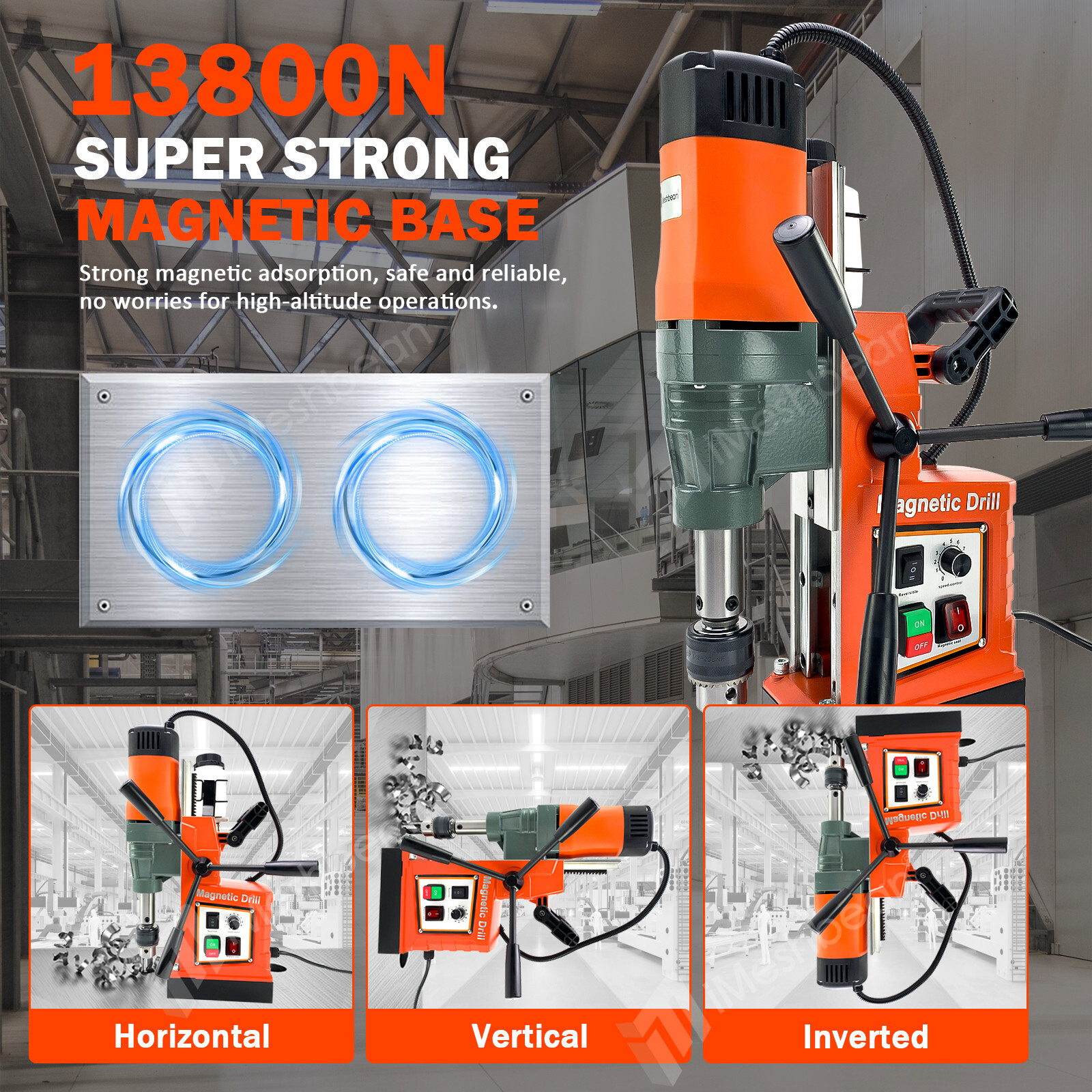 Magnetic Drill Press 1550W Coring/Tapping/Drilling Machine 13800N 760RPM 2″ Core