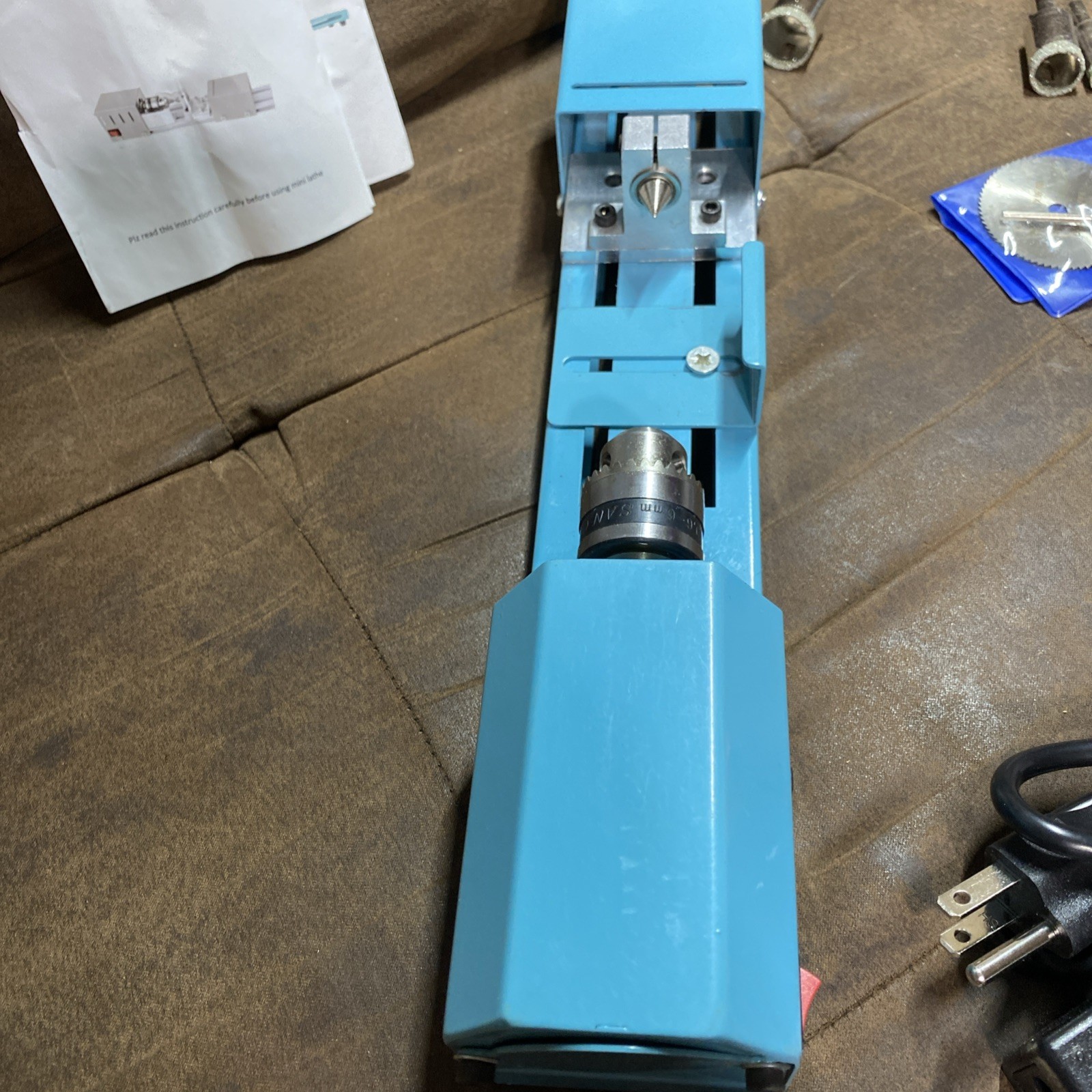 Mini Lathe Wood Lathe Machine Multi-Purpose Type Lathe with Wood W/ Power Supply