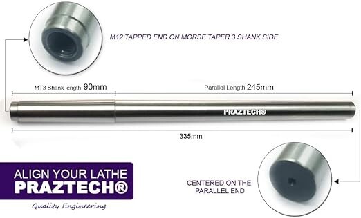 USA Morse Taper 3 Lathe Alignment Test Mandrel Bar 335mm Long M12 Tapped end