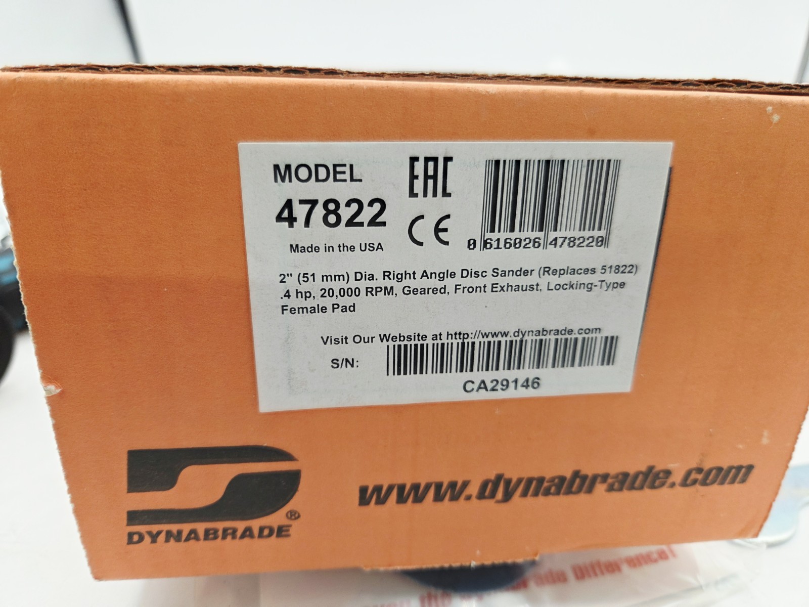 Dynabrade 47822 2″ (51 mm) Dia. Right Angle Grinder Disc Sander 20,000rpm