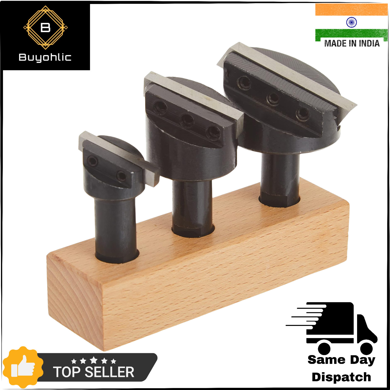 3pc Fly Cutter Set 1/2″ Shank, HSS Bits, with Wooden Stand