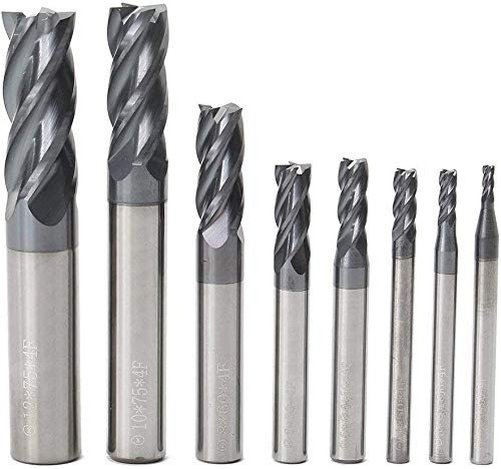 8pcs 2-12mm CNC Square Nose End Mills,Carbide Tungsten Steel 4 Fultes Milling…