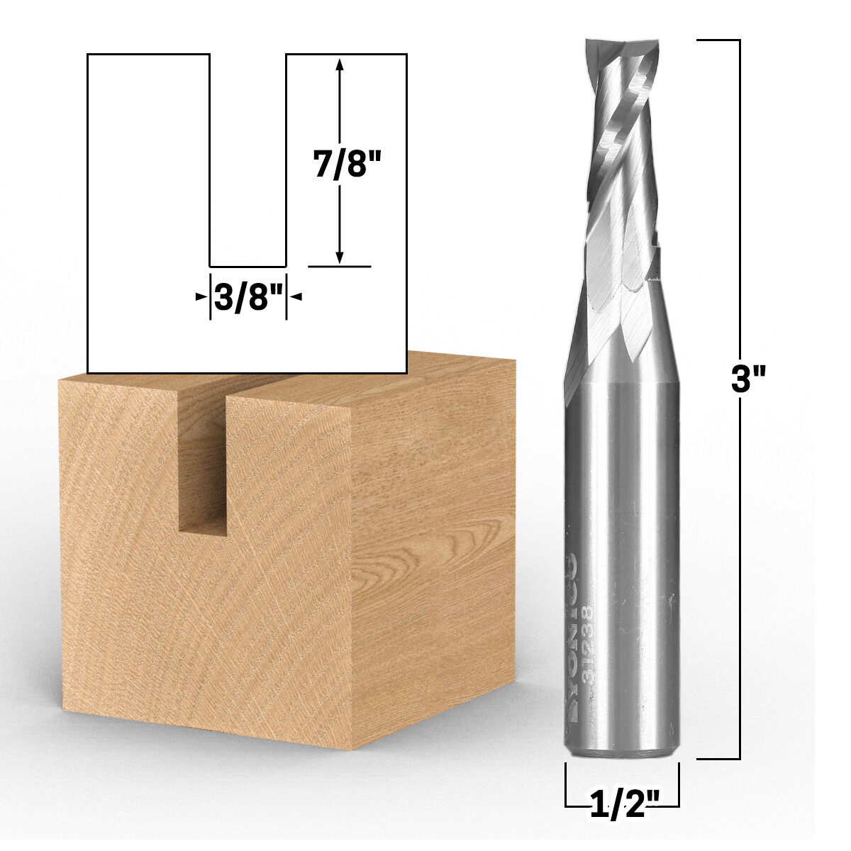 3/8″ Dia. 2 Flute Upcut End Mill CNC Router Bit – 1/2″ Shank – Yonico 31238