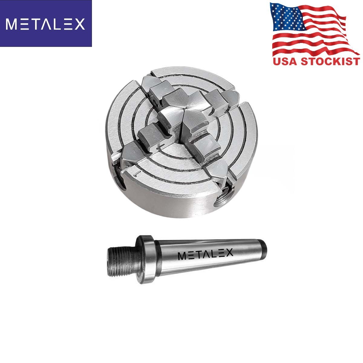 70mm Independent Lathe Chuck 4 Jaw 2.75″ MT2 Adapter Shank Arbor Metalwork Dril