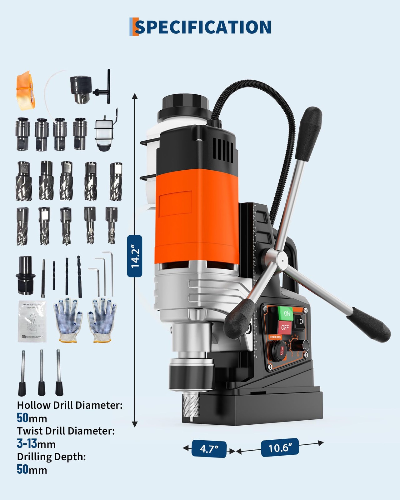 1850W Magnetic Press, 2″ Boring Diameter, 2922Lbf Magnetic Drill, 810 RPM Drill