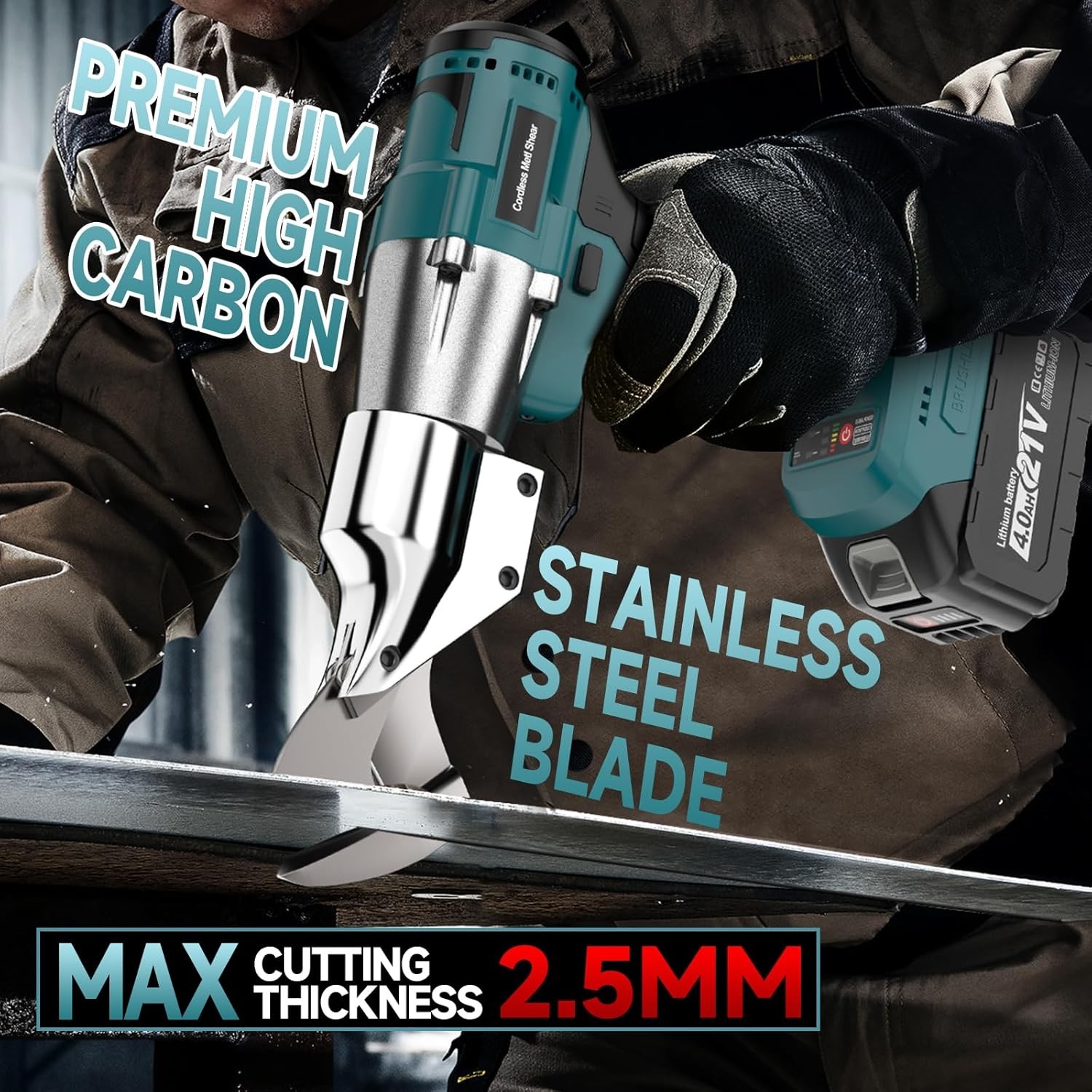 Cordless Sheet Metal Cutter, Brushless Metal Shear with 1×4.0Ah Battery, 360° Ro