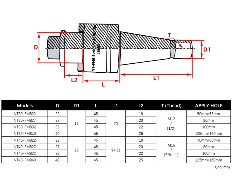 NT FMB Face Milling Tool Holder ISO30 ISO40 NT30 NT40 FMB16 FMB22 FMB27 CNC Tool