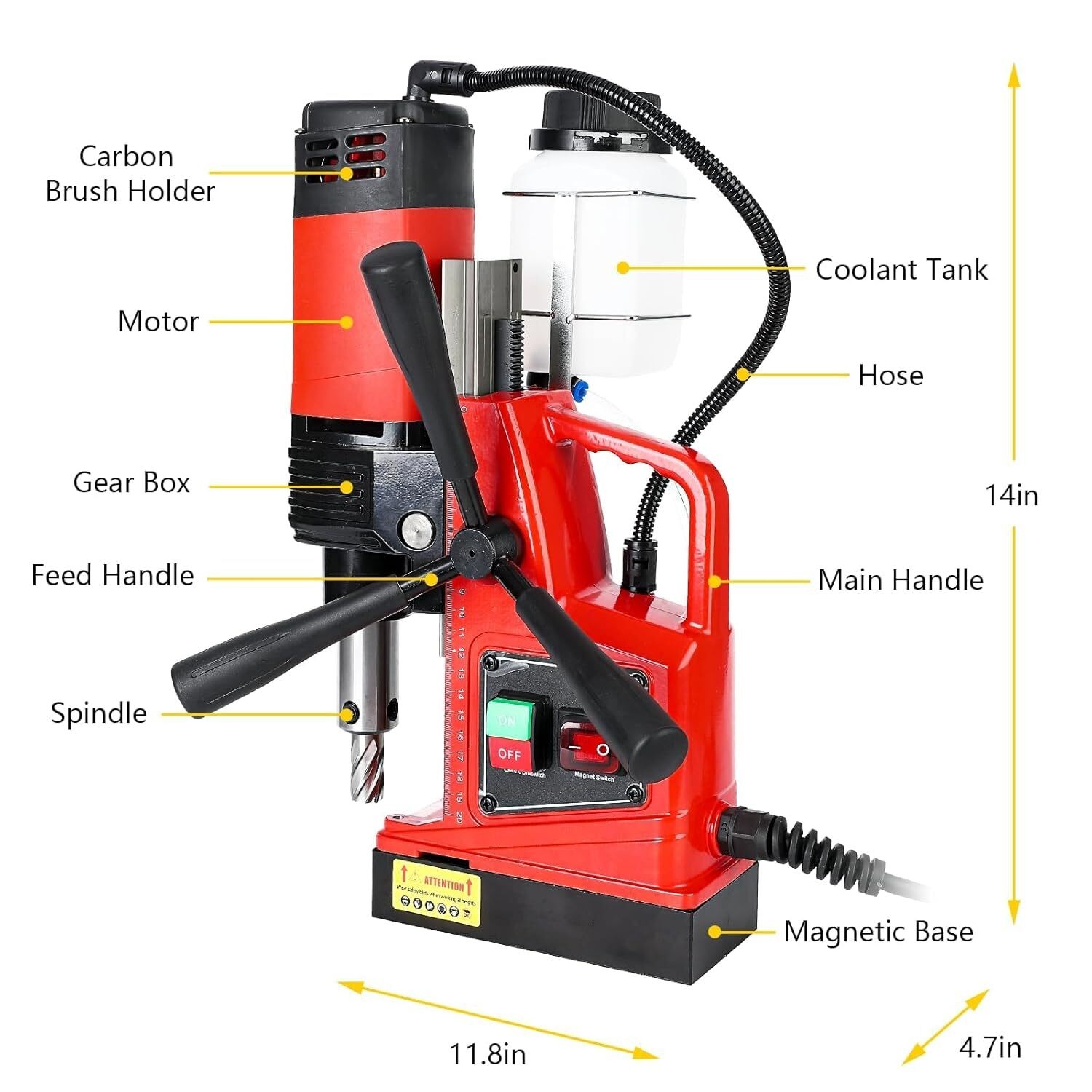 1300W Magnetic Drill Press 13000N 810RPM Electric Mag Drill 1.6″ with 11 Bits