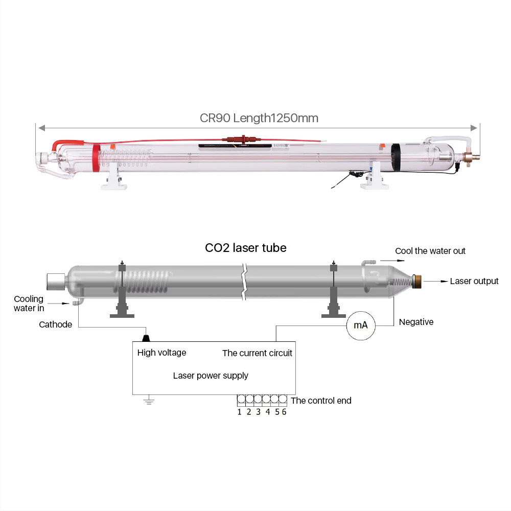 90W CR Series Upgraded Metal Head CO2 Laser Tube & 110V CO2 Power Supply