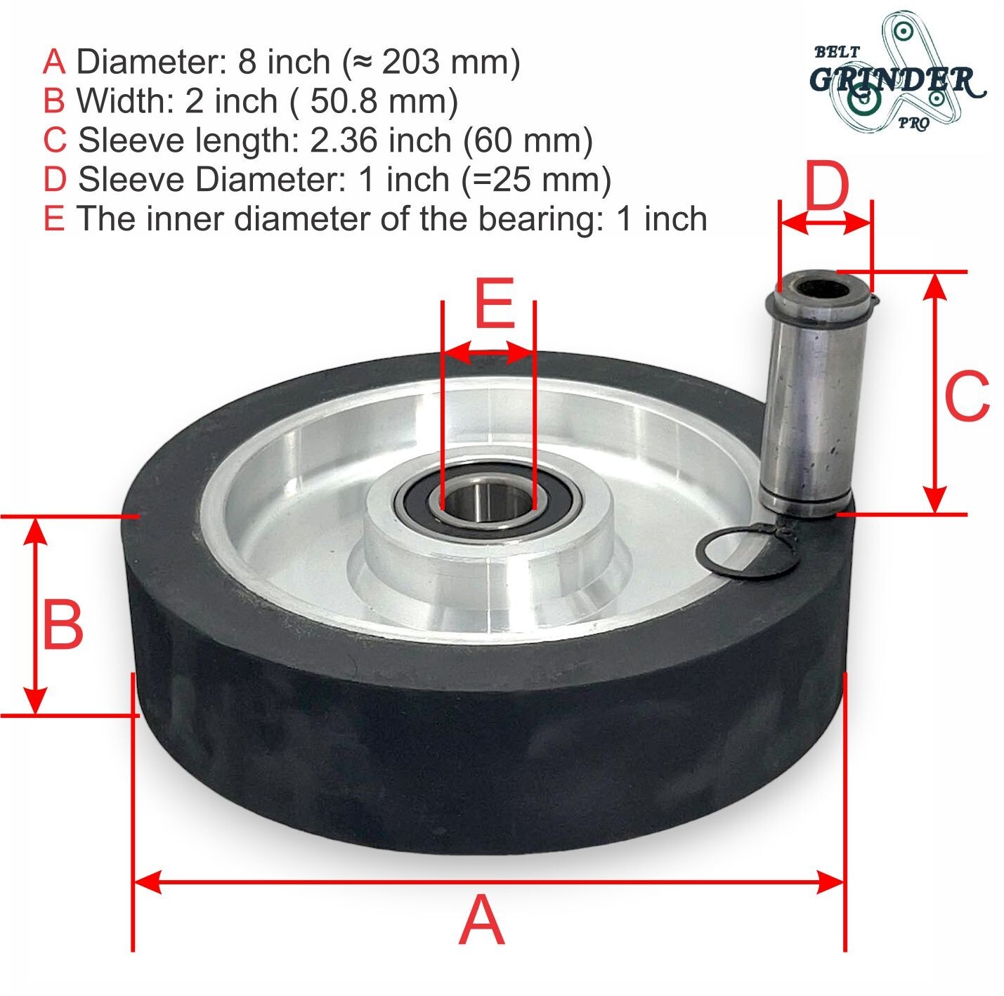 8″ Smooth Black Rubber Contact Wheel Dynamic Balance For Belt Grinder