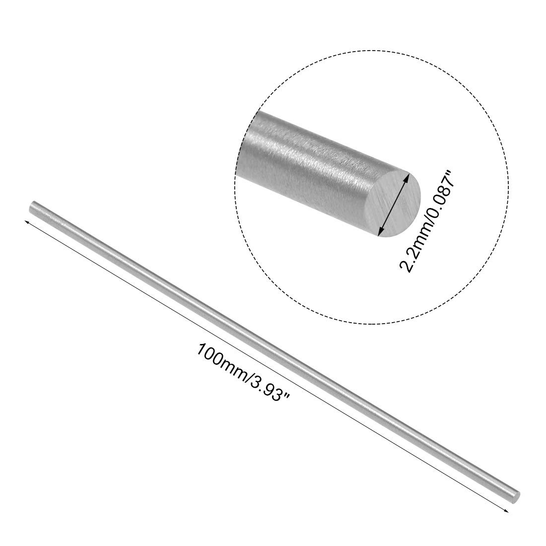 uxcell 20pcs Round Steel Metal Rods, 2.2mm x 100mm High x 100mm, Silver