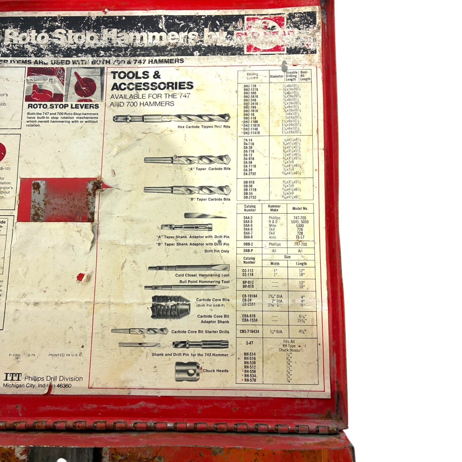 Red Head Model 700 Roto Stop Hammer Kit w/ Metal Case Bits Adapters Anchors