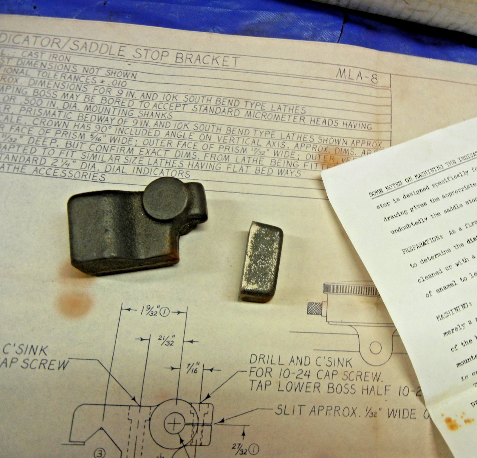 MLA Indicator saddle stop bracket casting kit NOS for South Bend 9″ Lathe 10k