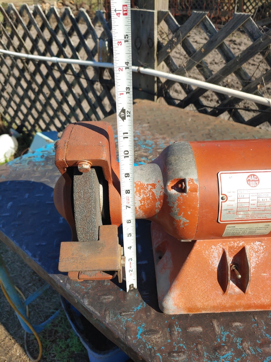 MAC TOO 7” GRINDER #BG712R – 1/2 HP – 3600 RPM – 115/230 VOLTS, 3.4/1.7AMP